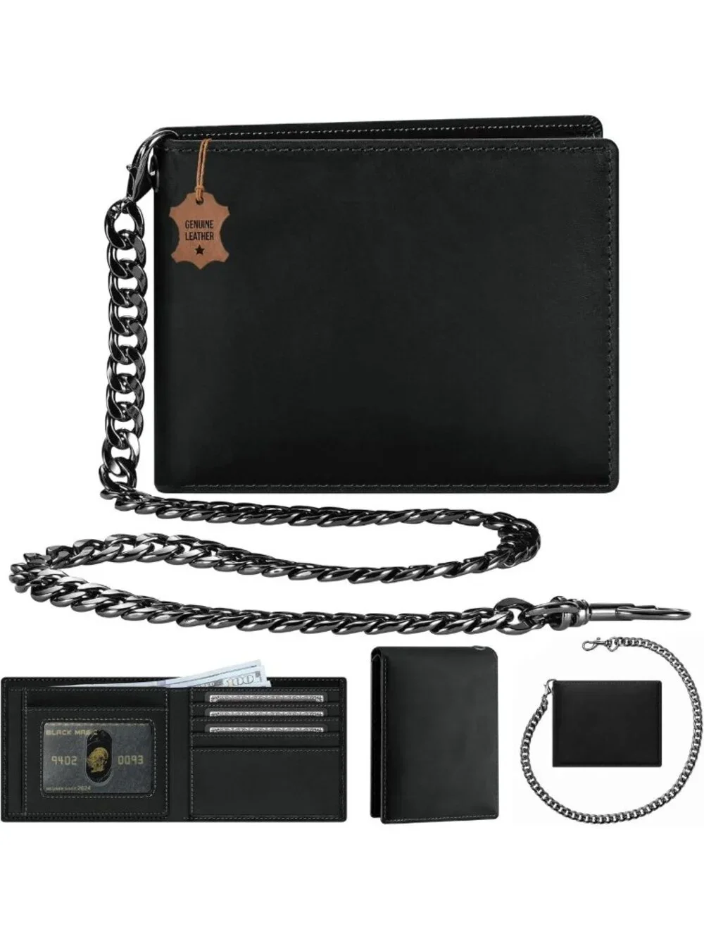 Stylish Genuine Leather RFID Wallet with Anti-Theft Chain | Biker Card Holder